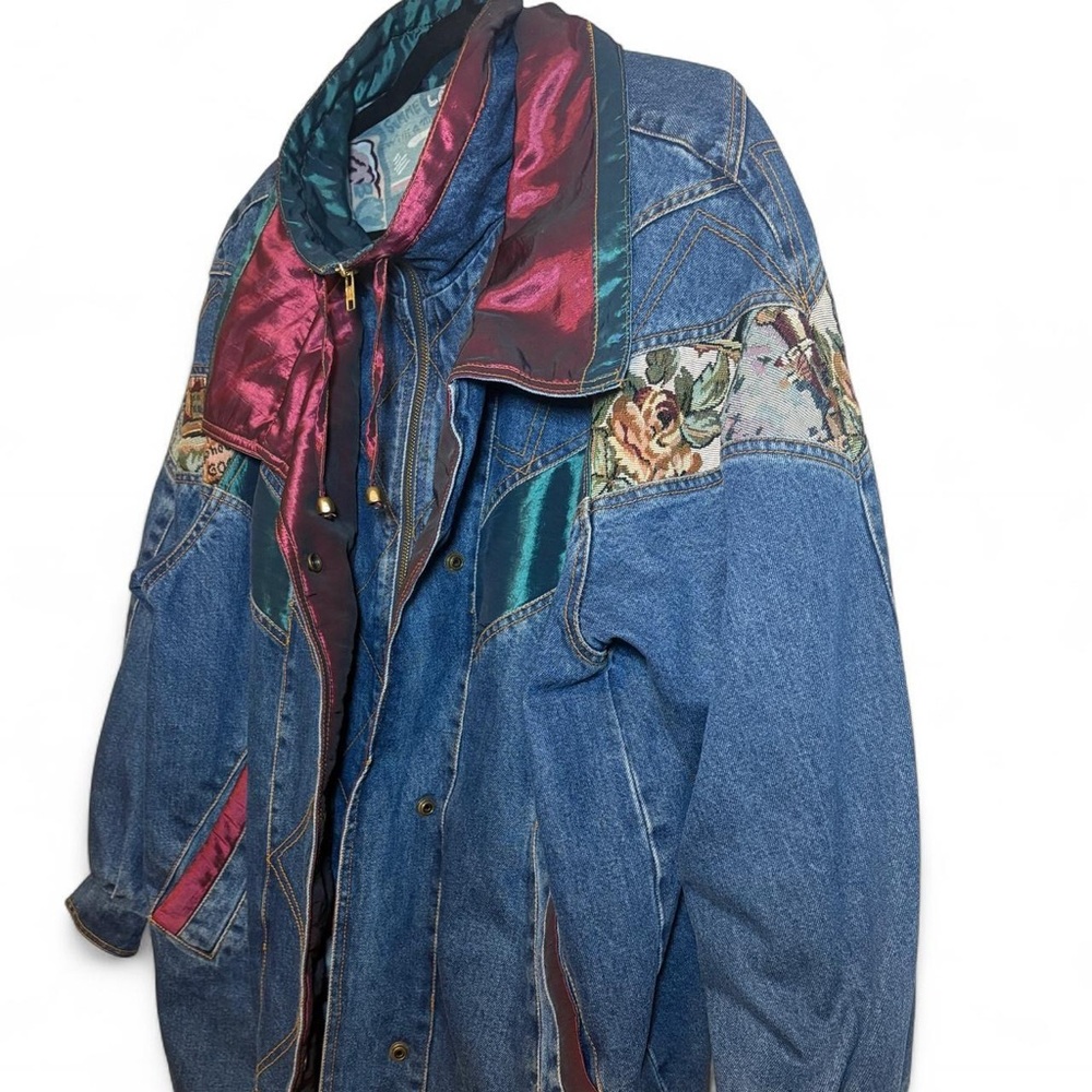 Current Seen 80s/90s Denim Jacket + Embroidery/Patchwork/Satin/Tapestry Details - Picture 4 of 8